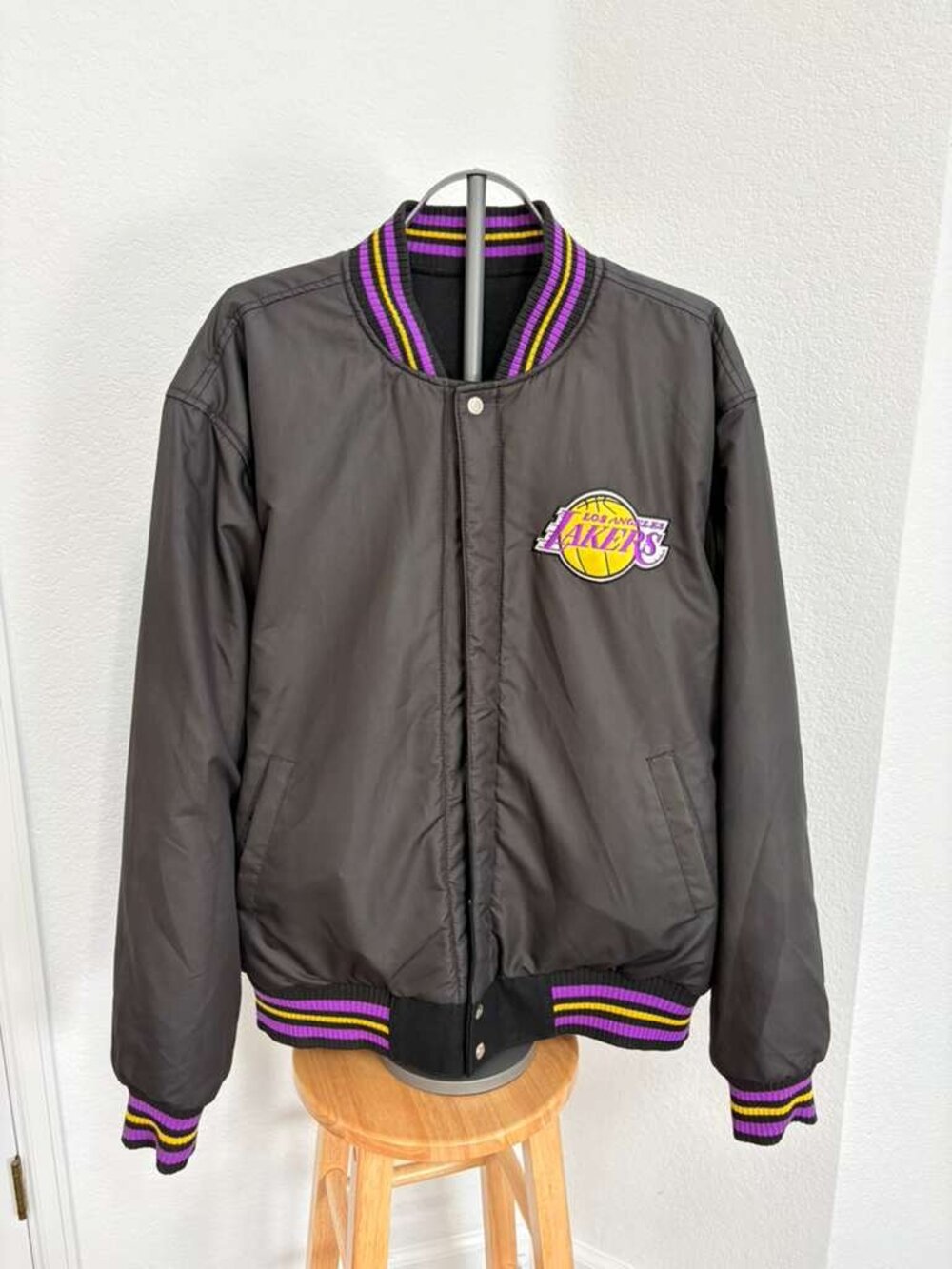 Jacket NBA 2XL Black JH Design Los Angeles Lakers Reversible Wool Nylon